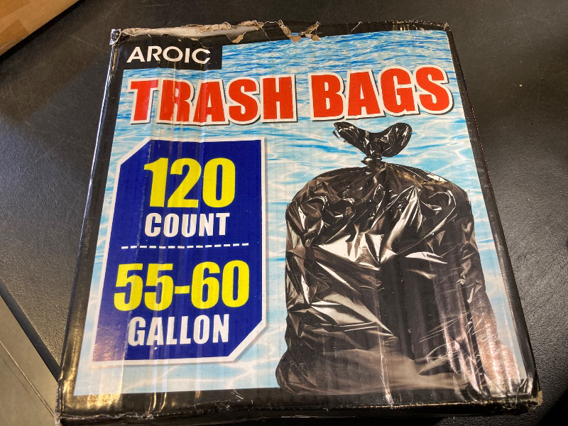 Photo 1 of 120 Count 55-60 Gallon Trash Bags, Tear-Free Large Black Garbage Bags for Kitchen, Office, Outdoor, Commercial Use, Lawn and Leaf Bags, Lightweight 17 Micron Design for Daily Dry Waste