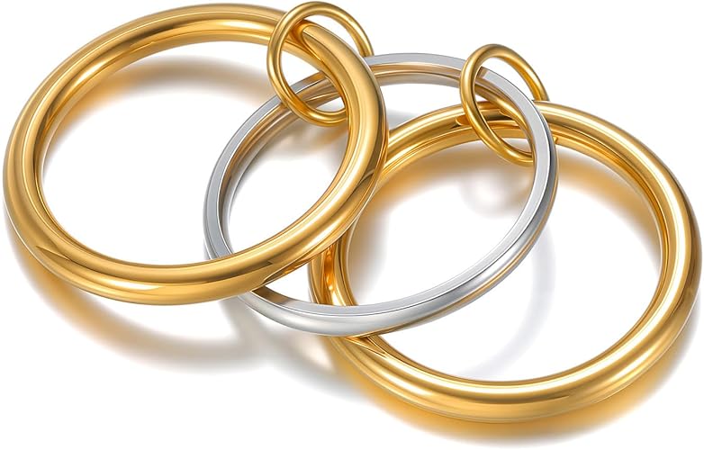 Photo 1 of JAJAFOOK 3 Stackable Titanium Steel Rings for Women - Braided Interlocking Midi Rings Set, Minimalist Dainty Stackable Rings - Size 6 