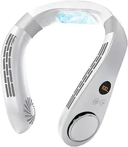 Photo 1 of Neck Fan with Cooling Plate,5500mAh Neck Fans that Blow Cold Air Rechargeable Battery Operated, Bladeless Quiet Personal Portable Neck Fans for Women Men, Wearable Neck Coolers for Hot Weather (White)
 
