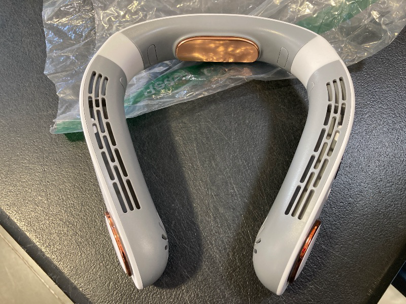 Photo 1 of Neck Fan with Cooling Plate,5500mAh Neck Fans that Blow Cold Air Rechargeable Battery Operated, Bladeless Quiet Personal Portable Neck Fans for Women Men, Wearable Neck Coolers for Hot Weather (White)
 