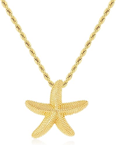 Photo 1 of Delicate Starfish Pendant Necklace, Gold and Silver Tone Twisted Chain Beach Jewelry for Women - Summer Ocean Inspired Adjustable Necklace
