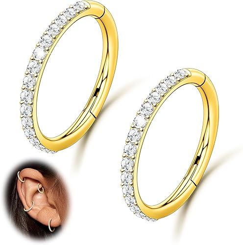 Photo 1 of 2PCS 20G 18G 16G Nose Ring Cartilage Hoop Earring Stainless Steel 4Colors Choose Hoop Earrings Hinged Summer Sparkle Septum Hoops Daith Conch Helix Tragus Piercing 6mm/7mm/8mm/9mm/10mm
