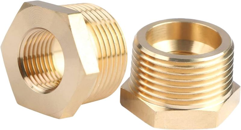 Photo 1 of 2pcs 1" NPT Male x 1/2" NPT Female Brass Reducer Hex Bushing Threaded Fitting Adapter 
