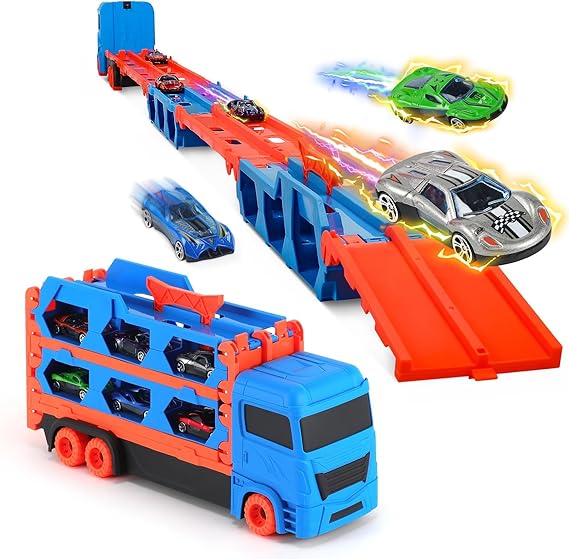 Photo 1 of Portable Foldable 3-Layer Race Track Truck, Toys for Ages 3-7, Transport Car Carrier with 12 Race Cars, Boys Toys Age 3-6, for Kids
