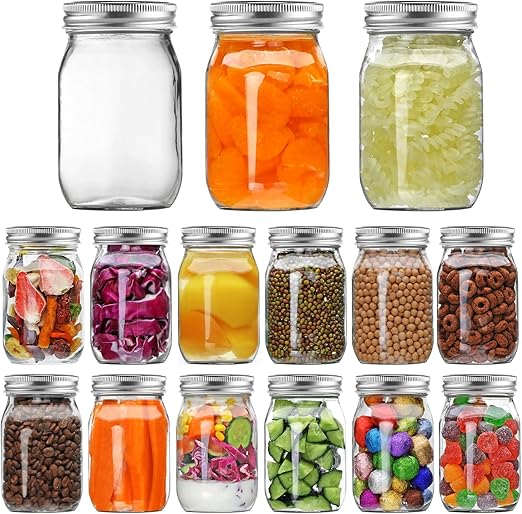 Photo 1 of Glass Regular Mouth Mason Jars, 16 oz Clear Glass Jars with Silver Metal Lids for Sealing, Canning Jars for Food Storage, Overnight Oats, Dry Food, Snacks, Candies, DIY Projects (15PACK)
