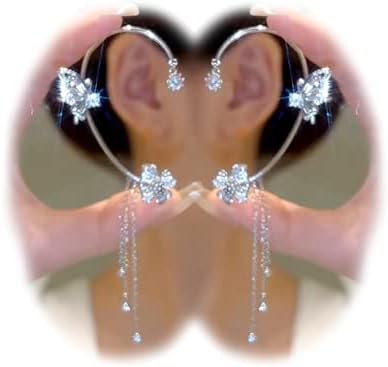 Photo 1 of 2PCS Butterfly Tassel Zircon Earrings and Ear Cuffs - No Piercing Flower Climber Wrap Around Earrings - Fairy Ear Clip Jewelry Gifts
