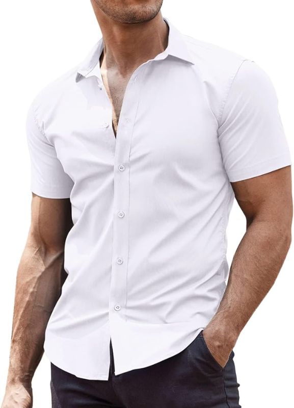 Photo 1 of COOFANDY Men's Muscle Fit Dress Shirts Wrinkle-Free Short Sleeve Casual Button Down Shirt - M

