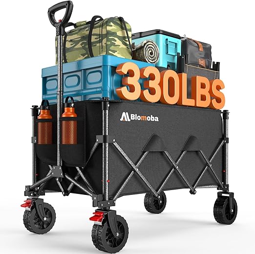 Photo 1 of Folding Wagon Cart with Wheels, 180L 330LBS Heavy Duty Utility Wagon, Beach Wagon with All-Terrain Wheels, Portable Grocery Wagons for Camping, Shopping, Garden, Sports, Black
