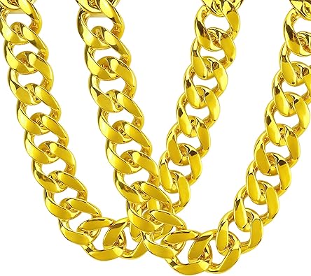 Photo 1 of 2Pack Big Chunky Plastic Hip Hop Chain for Men, Fake Gold Silver Turnover Chain 90s Necklace Costume Accessory
