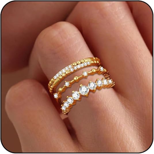 Photo 1 of 14k Gold Plated Stackable Rings for Women Non Tarnish Trendy Dainty Stacking Cubic Zirconia Thumb Ring Stack Engagement Eternity Bands Diamond Wedding Rings Set Jewelry Size 5-10
