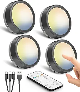 Photo 1 of Rechargeable Puck Lights with Remote, 1600mAh Battery Powered Push Lights Stick on Magnetic Tap Light for Closet Wireless LED Kitchen Under Cabinet Lighting Shelf Press Button Light Wall Touch Lamp
