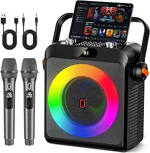 Photo 1 of Karaoke Machine with 2 Wireless Microphones for Adults, Bluetooth 5.3 Speaker with Upgraded Subwoofer, Bass Boost | Home Party PA System, Outdoor Gatherings, Support TV/AUX/USB/TF Card/Live
