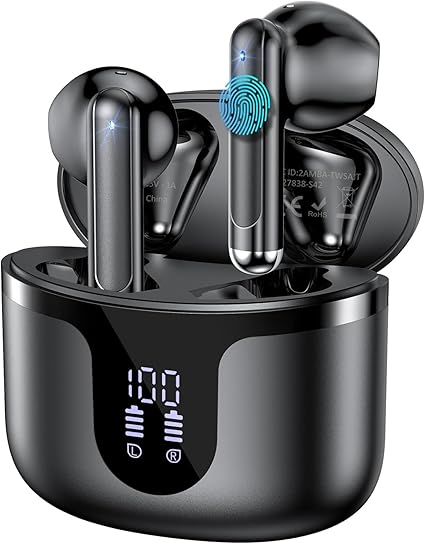Photo 1 of Wireless Earbuds, 2025 Bluetooth 5.3 Headphones HiFi Stereo 50H Playback Ear Buds with Led Digital Display, ENC Noise Cancelling Earbuds for Laptop Computer, iOS, Android, Black
