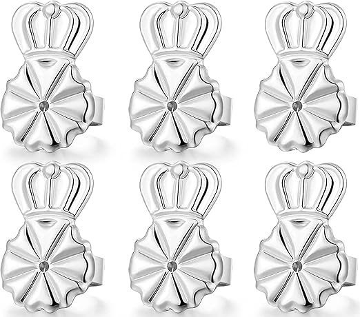Photo 1 of 3 Pairs Earring Backs Lifters,Adjustable Silver Earring Backs for Droopy Ears,Hypoallergenic Earring Backs for Heavy Earring (Silver)
