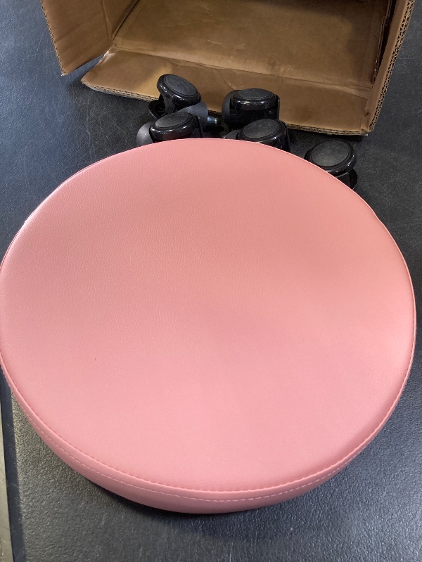 Photo 1 of KKTONER PU Leather Round Rolling Stool with Foot Rest Swivel Height Adjustment Spa Drafting Salon Tattoo Work Office Massage Stools Task Chair (Pink)