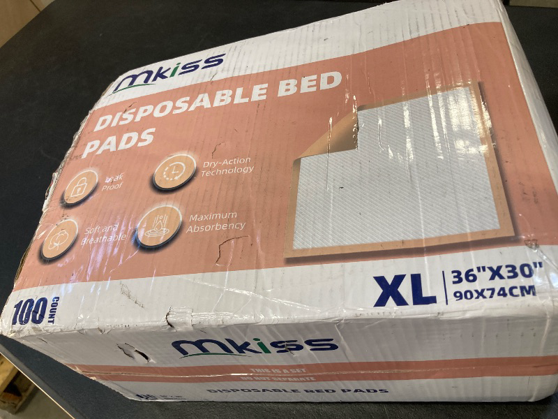 Photo 1 of MKISS Bed Pads Disposable [100 Count] Adult Incontinence Underpads 30" x 36" Heavy Duty Absorbent Pee Pad, XL Chucks Leakproof, Extra Large Puppy Training Pad, Waterproof Baby Changing Pad