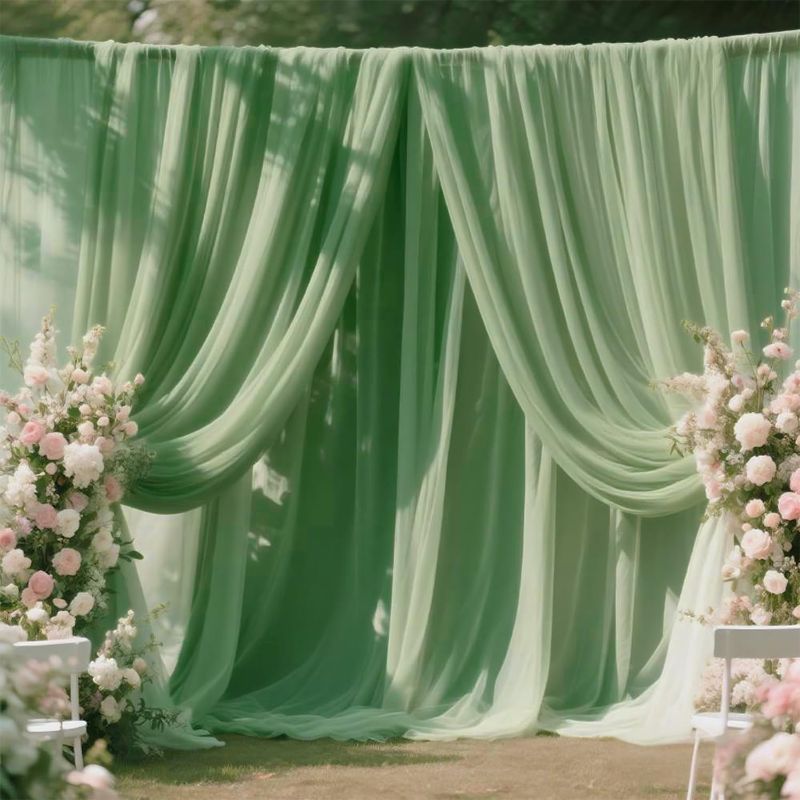 Photo 1 of 10 Yard Chiffon Sage Green Fabric Sheer Draping for Wedding Voile Tulle Material Arbor Backdrop Canopy Birthday Party Christmas Gender Reveal Bridal Baby Shower DIY Decoration Backdrop