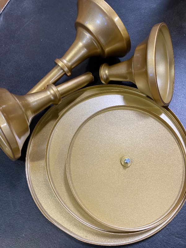 Photo 1 of HBlife 3-PCS Gold Cake Stand Set (8"/10"/12" Plate) for 6-10 Inch Cakes, Perfect Dessert Table Display Set, Cupcake & Cake Stands for Party, Wedding, Birthday, Baby Shower, Anniversary (Metal)