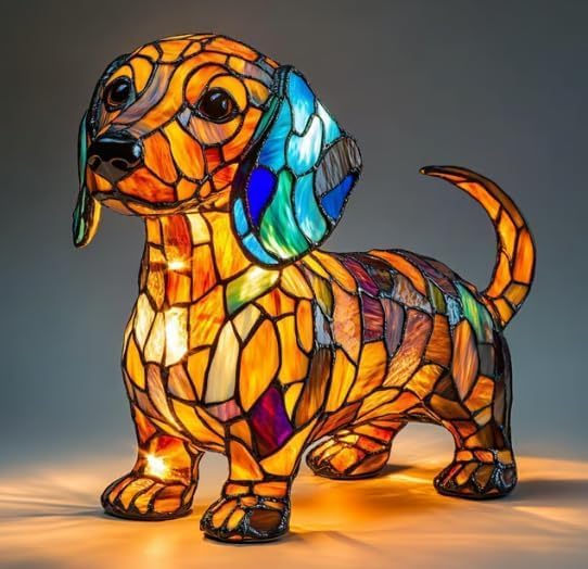 Photo 1 of Cute Puppy Lamp, Dog Series Art Night Light, Stained Resin French Bulldog, Corgi, and Dachshund Lamp, Cute Pet Dogs LED Table Lamp with Warm Ambient Glow, Fun Gift for Dog Lovers (Dachshund)
