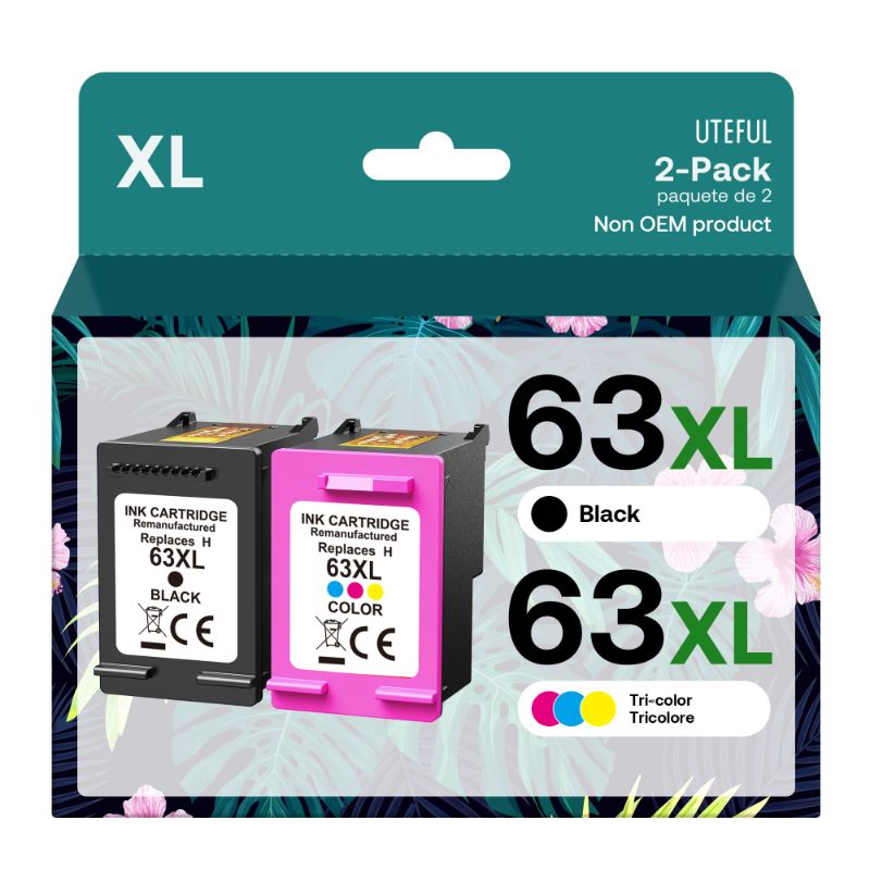 Photo 1 of UTEFUL Remanufactured Ink Cartridges Replacement for HP Ink 63 63XL Compatible with Office Jet 3830 4650 4655 5255 5258 5200 Envy 4510 4520 Desk Jet 1110 3630 Printer (1 Black,1 Tri-Color)