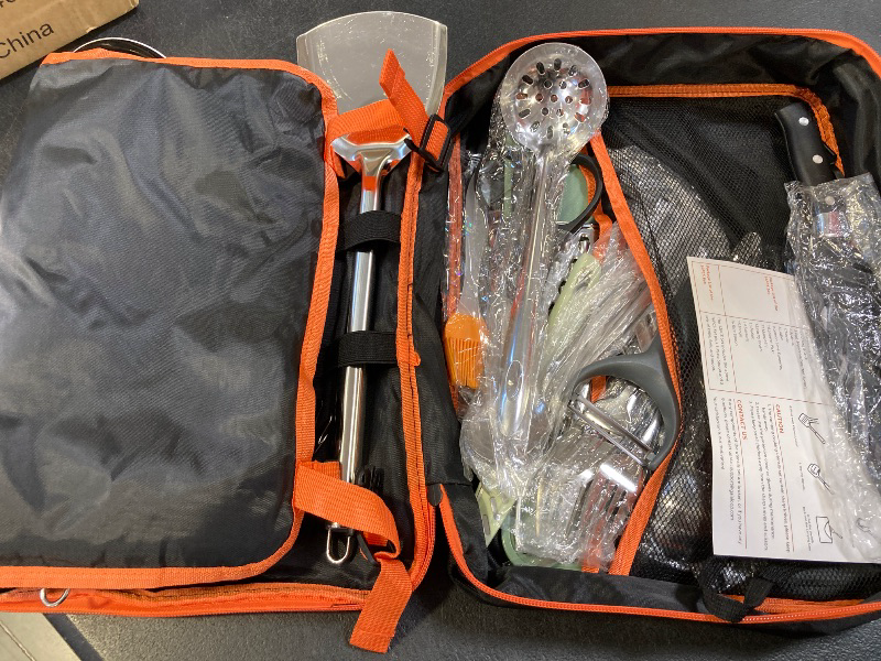Photo 1 of GAIALOOP Camping Cooking Utensils Set 32 PCS Camp Kitchen Cookware Kit with Organizer Bag, Portable RV Camping Essentials Camper Must Haves for Cookouts Open Fire Pit