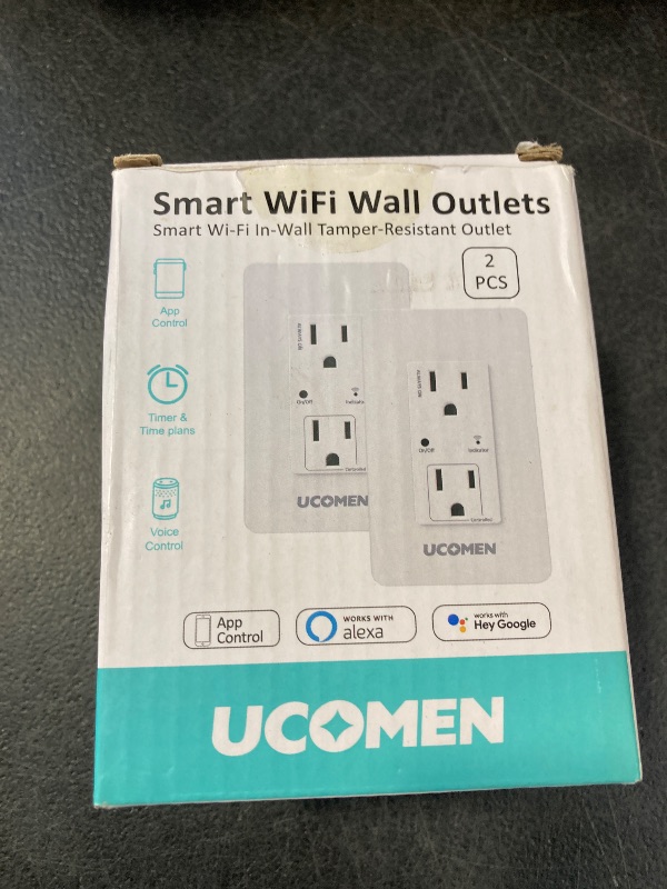 Photo 1 of UCOMEN Smart Power Wall Outlets WiFi Sockets W/ 2 Plug outlets Remote Controller Works with Tuya, Smart Home, Alexa, Google Home Requires 2.4 GHz Wi-Fi,2 pcs