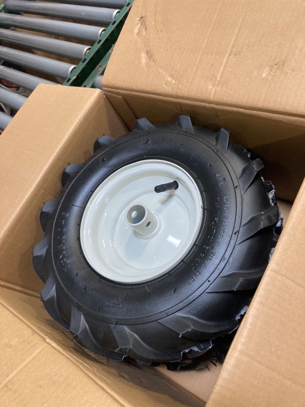 Photo 1 of  MZREXN 13x5.00-6" Tiller Tire and Wheel 2 Pack, 1" Axle Size, 3-1/8" Offset Hub, 4Ply Pneumatic, Compatible with Garden Trailer, Lug Tractor & Trencher, Tillers, and Lawn Mover Replacement Tire 