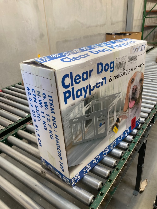 Photo 1 of  Clear Dog Playpen with Door - Height 24 Inch, 10 Panels - Reduces Indoor Puppy/Small Dog Anxiety, White 