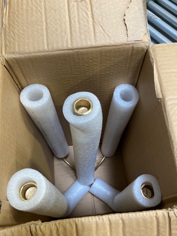 Photo 1 of  5-Candle Cast Iron Metal Candelabra Candlestick Holders 15 inch Tall Candle Holder Wedding Event Candelabra Candle Stand Brass Gold 