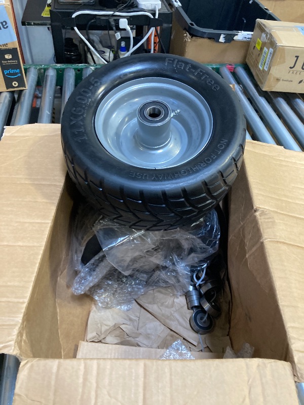 Photo 1 of  11x6.00-5 Flat Free Tire,2 Pack Tires for Zero Turn Mower With 3/4 & 5/8" & 1/2" Bearing,6"-8" Centered Hub,11x6.00-5 Lawn Mower Tires with Bearing,Load 400lbs 