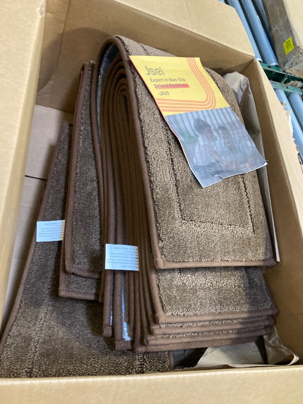 Photo 1 of  Non-Slip Stair Treads for Wooden Steps Indoor, 4 Pack 8" X 30" Edging Stair Rugs with TPE Backing, 0.4" Thick Carpet Stair Treads for Kids Elders & Pets, 100% Polyester Soft Stair Runners, Brown 