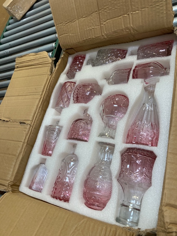 Photo 1 of Glass  Vase Set of 60 - Small Vases for Flowers in Bulk - Assorted Vintage Crystal Vases for Flowers, Table Centerpieces (Pink, 60 Pcs)