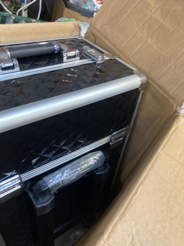 Photo 1 of  FRENESSA 3 in 1 Rolling Makeup Train Case Professional Cosmetic Trolley Large Storage with Keys Swivel Wheels Salon Barber Case Traveling Cart Trunk for Make Up Hairstylists Nail Tech, Vintage Black 