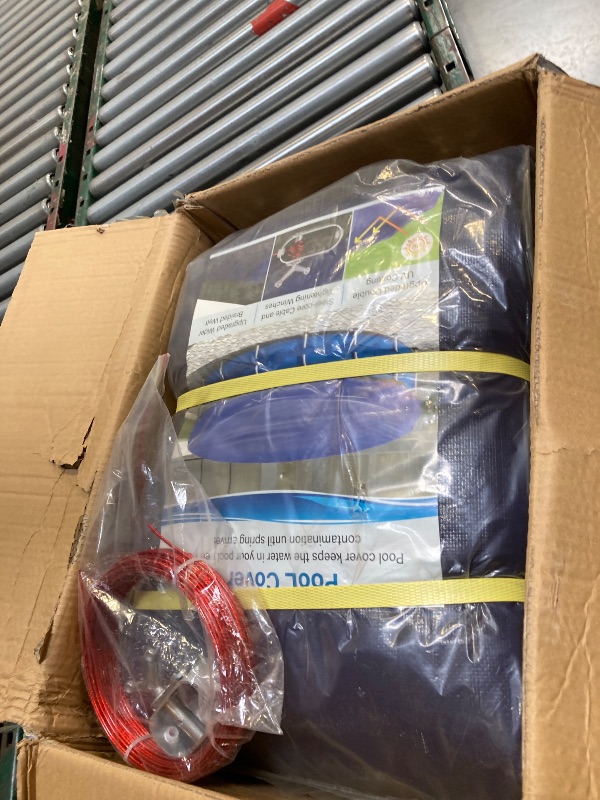 Photo 1 of  24FT Round Winter Pool Cover 500D Extra Thick Above Ground Pool Cover Above Ground Pool Protection with Winch and Cable Royal Blue 