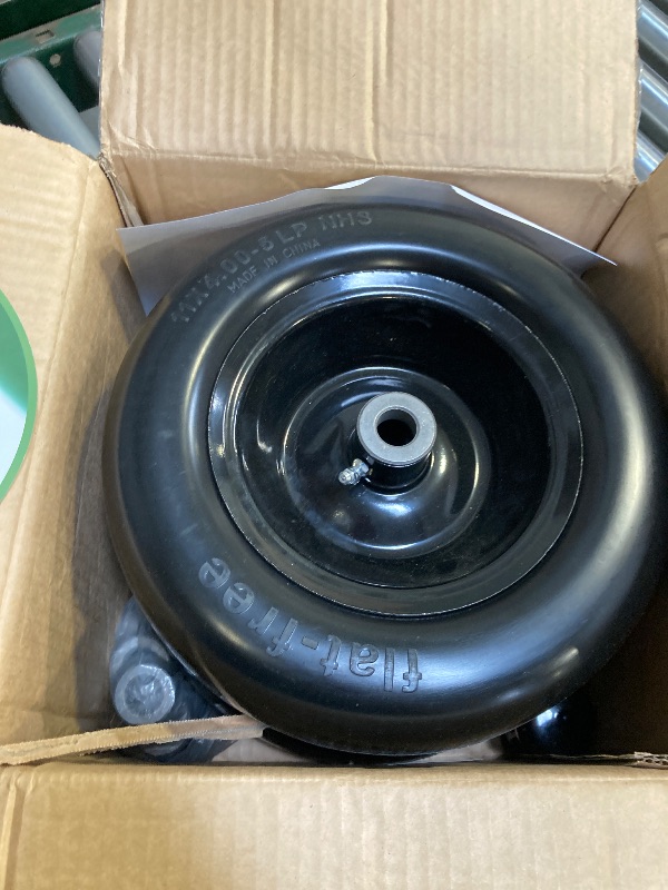 Photo 1 of  11x4.00-5 Flat Free Tire and Wheel (2 Pack),Universal 11x4-5 Solid Smooth Tractor Turf Tire with Rim, 3.4" Centered Hub and 3/4" & 5/8" Bushing, For Zero Turn Mowers and Riding Lawn Mower 
