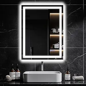 Photo 1 of Antok 30"x 40" LED Bathroom Mirror with Lights, Anti-Fog, Dimmable, Lighted Vanity Mirror with Tempered Glass, Memory Function, 3 Light Modes, Safe Use, Horizontal, Vertical