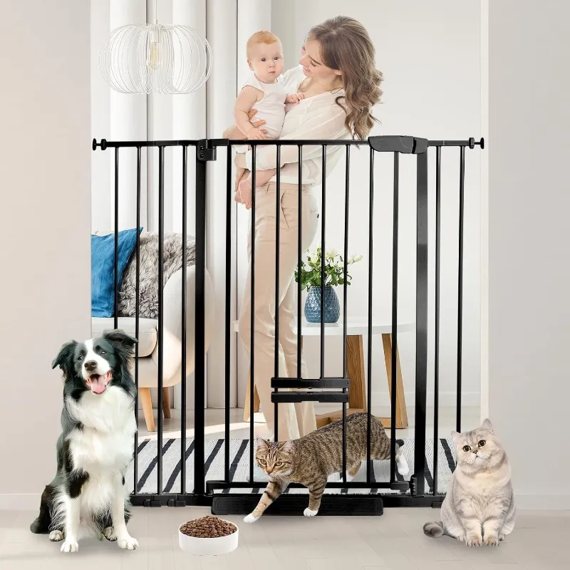 Photo 1 of NexusSmash 41 Inch Tall Baby Gate with Small Cat Door, Adjustable Auto Close Dog Gate Easy Walk Thru Pet Door for Stairs, Doorway, House (Black, 29.52"-43.71")