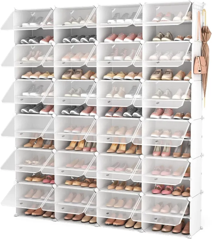 Photo 1 of ROJASOP Shoe Storage Cabinet, 12-Tier Shoe Organizer 96 Pairs Extra Large Plastic Shoe Rack with Covers Portable Shoe Rack Organizer with Doors Big Shoe Rack for Closet Entryway Bedroom