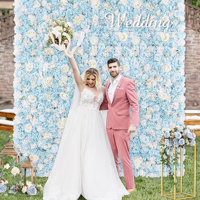 Photo 1 of MoKoHouse Wedding Flower Wall Backdrop Panels - Blue 24 Packs 3D Floral Wall for Birthday Party Baby Shower Photography Decoration