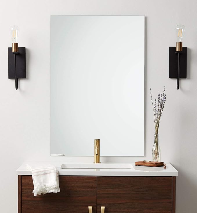 Photo 1 of Frameless Bathroom Mirror for Wall, 24"x36" Beveled Bathroom Vanity Mirror, Modern Rectangle Bathroom Mirrors for Bedroom, Entryway, Living Room, Hangs Horizontally or Vertically