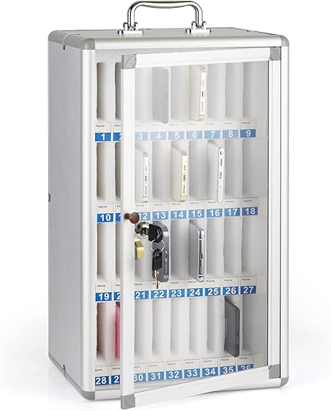 Photo 1 of 36 Slots Aluminum Alloy Pocket Chart Storage Cabinet for Cell Phones,Wall-Mounted with a Locked,Can be Carried by Hand (36 Slots)