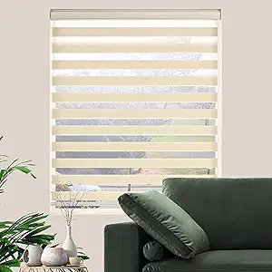 Photo 1 of Window Blind Dual Layer Polyester Zebra Roller Light Filtering Sheer Shades Window Treatments Privacy Light Control for Day and Night(W29 x H72(Inch), Cream)