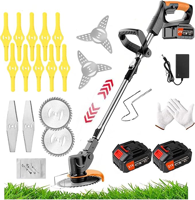 Photo 1 of Electric Lawn Mower with Wheels, Cordless Lawn Mower, Brush Cutter, Lawn Edger, Portable Electric Weeder High Power, Suitable for Garden and Yard
