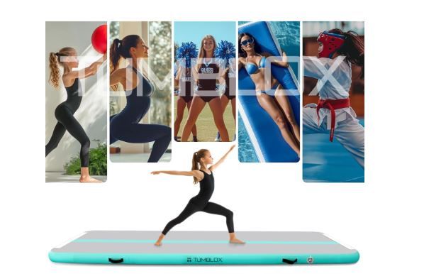 Photo 1 of Gymnastics Mat Inflatable Air Track & Tumbling Mat – 4/8 Inches Thick with Electric Pump + Free Foot Pump – Ideal for Home, Gym, Water, and Beach Use