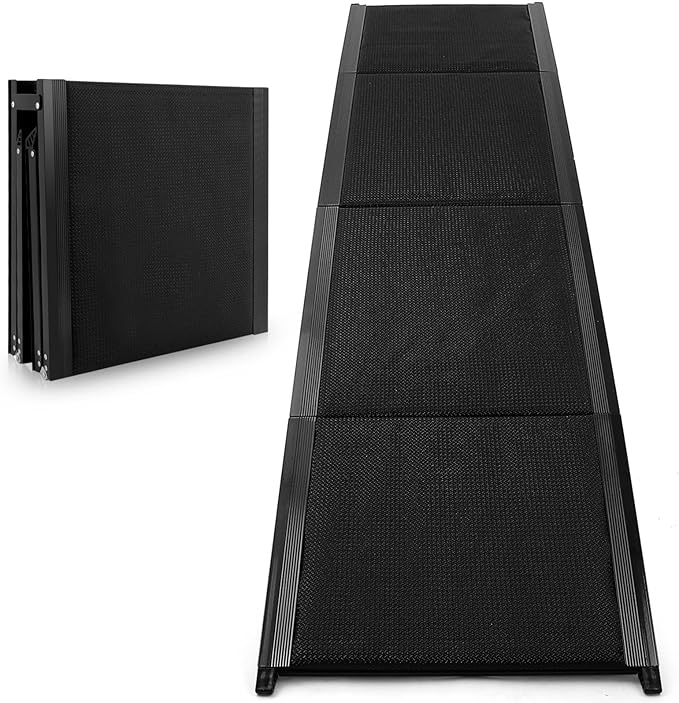 Photo 1 of PRETYZOOM Dog Car Ramp Folding Pet Climbing Ladder: Portable Non-Slip Wide Steps Ramp for Cars SUVs Trucks High Beds 70.86 x 19.68 Inches