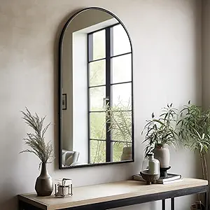 Photo 1 of Arched Wall Mounted Mirror, 42"x24", Arch Black Mirror for Bathroom Vanity, Living Room or Bedroom, Entryway, Hallway Wall Mirror, Farmhouse Decorative Mirror for Hanging, Black, Iron Frame