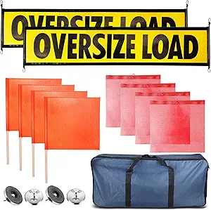 Photo 1 of 1 Set Oversized Load Safety Flag Kit Oversized Load Banner Oversize Load Sign for Truck Magnetic Red Warning Flags for Truck Cargo Pedestrian Crossings Construction