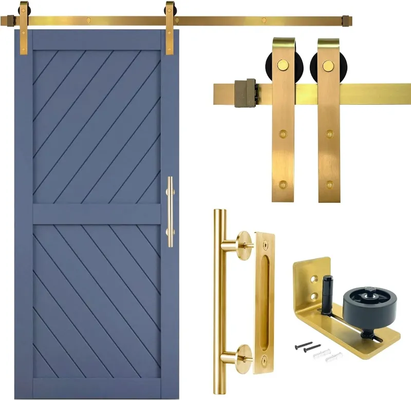 Photo 1 of Rio Salto Gold Barn Door Hardware Kit 6ft7in Sliding Track Handle Floor