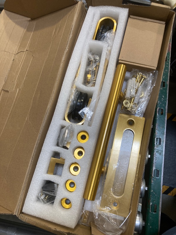Photo 1 of Rio Salto Gold Barn Door Hardware Kit 6ft7in Sliding Track Handle Floor