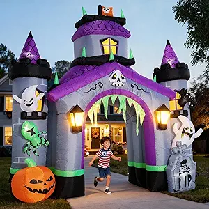 Photo 1 of ZPISF Halloween Inflatables Giant 12.5 FT Haunted House Castle Archway Outdoor Decorations, Large Halloween Arch Blow Up Yard Decorations for Front Lawn Garden Decor